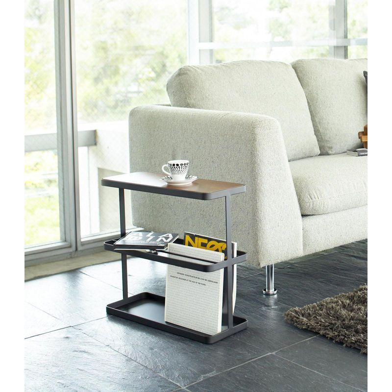 Tower Yamazaki Home Side Table With Storage Tier Shelves Narrow, Narrow Wooden And Metal End Table