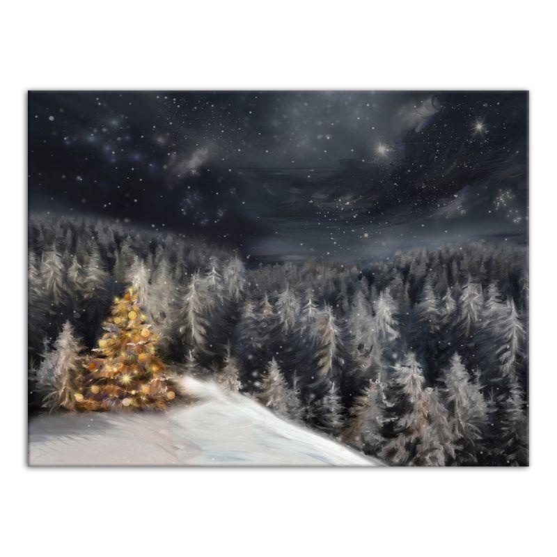 Lit Tree Winter Landscape 40 x 30 Canvas Wall Art