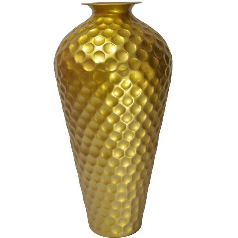 Uniquewise Decorative Bottle Shape Modern Gold Metal 25-Inch-Tall Honeycomb Hammered Design Floor Flower Vase for Entryway, Living Room or Dining Room