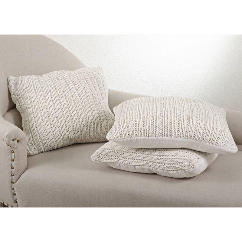 Ivory Knitted Cotton Square Throw Pillow with Duck Feather Fill