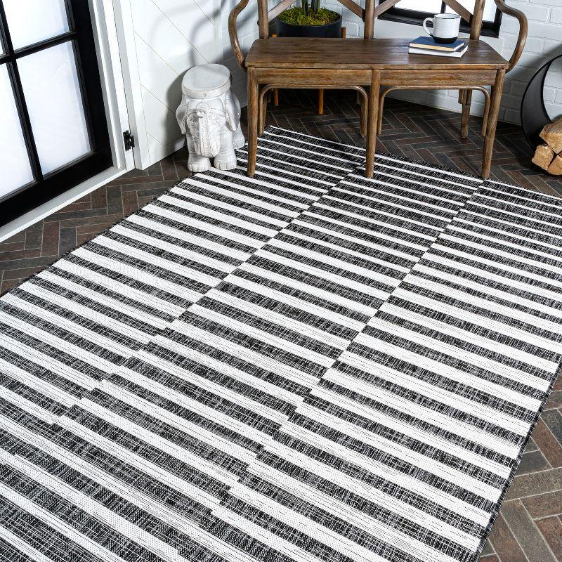 Ivory and Black Stripe Synthetic 8' x 10' Easy-Care Rug