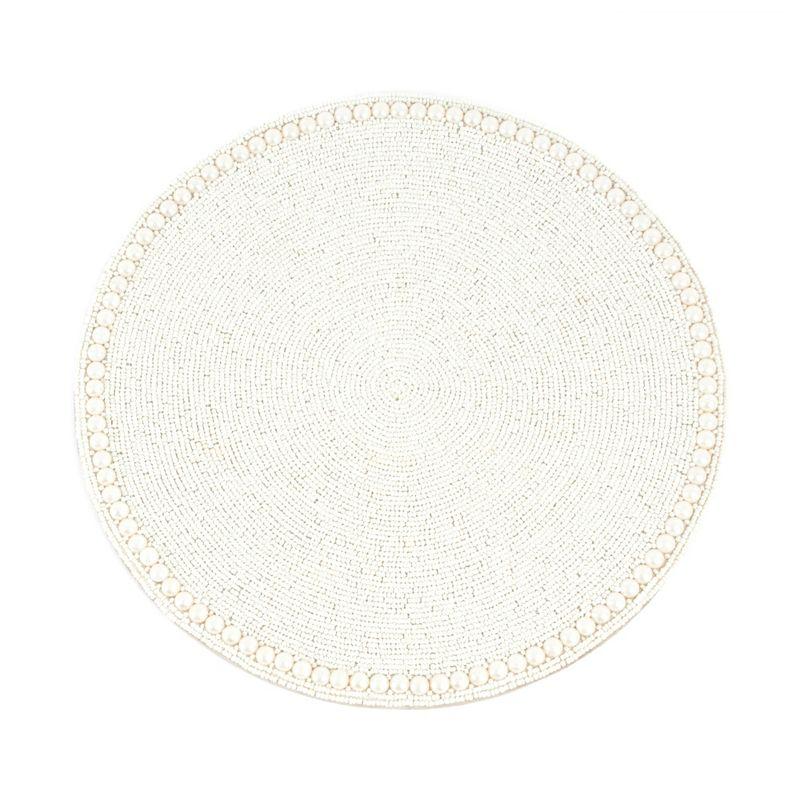 Vanilla Round Glass Beaded Placemat, 18"