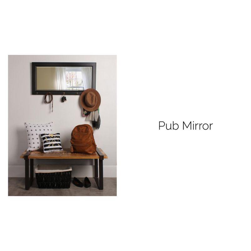 Rustic Graywash 36"x18" Wood Framed Pub Mirror with Metal Hooks