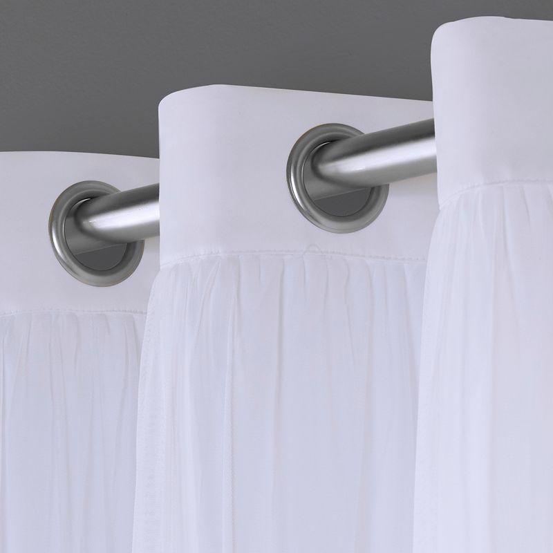Set of 2 (108"x52") Catarina Layered Solid Blackout & Sheer Window Curtain Panel: White Curtains, Room Darkening