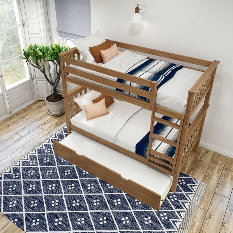 Plank+Beam Solid Wood Twin over Twin Bunk Bed with Storage Trundle for Adults/Kids, Pecan