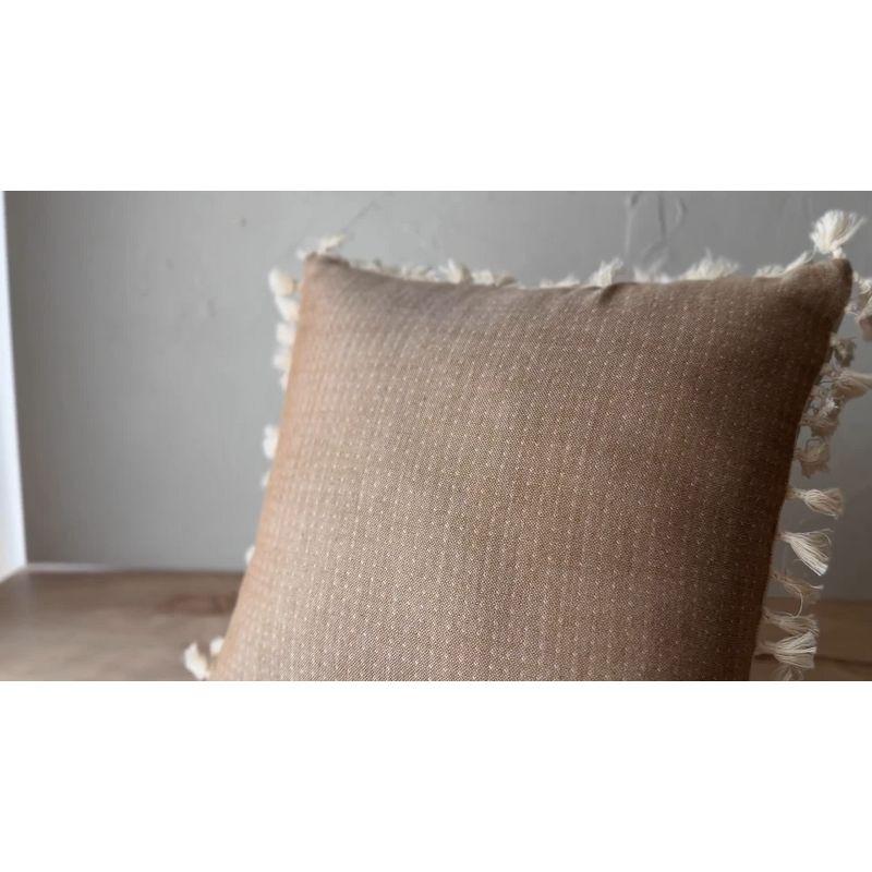 Handwoven Light Brown Cotton Reversible Throw Pillow with Tassels