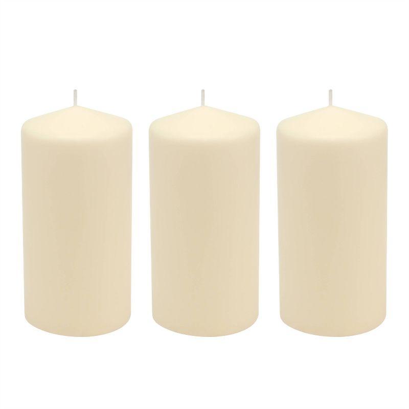 Stonebriar 3pk Tall 3'' x 6'' 65 Hour Long Burning Unscented Ivory Wax Pillar Candle
