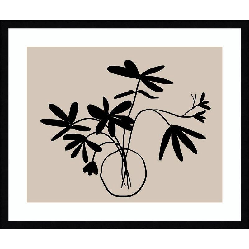 25" x 21" Beige and Black Botanical Matte Framed Wall Art