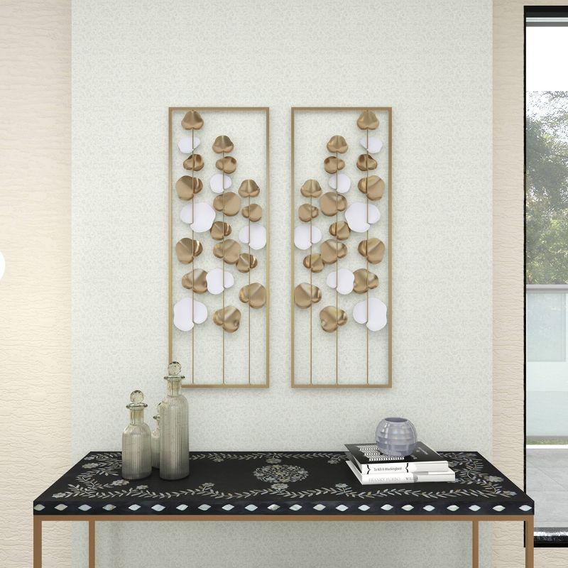 2pc Modern Leaf Ornamental Wall Decor Gold - Olivia & May: Iron Botanical Art, Vertical Display