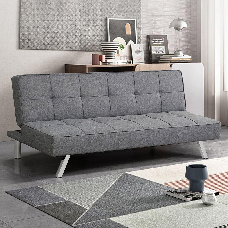 Gray Linen Convertible Sleeper Sofa with Stainless Steel Legs