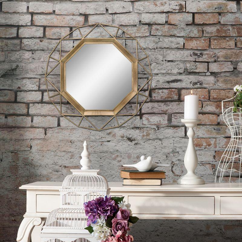 28.3" x 28.3" Metal Octagon Decorative Mirror Antique Gold - Stonebriar Collection: Modern Round No Assembly Wall Mount