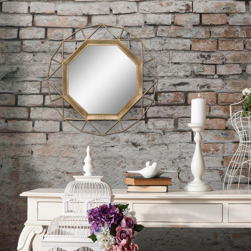 30.5" Round Antique Gold Geometric Wood Wall Mirror