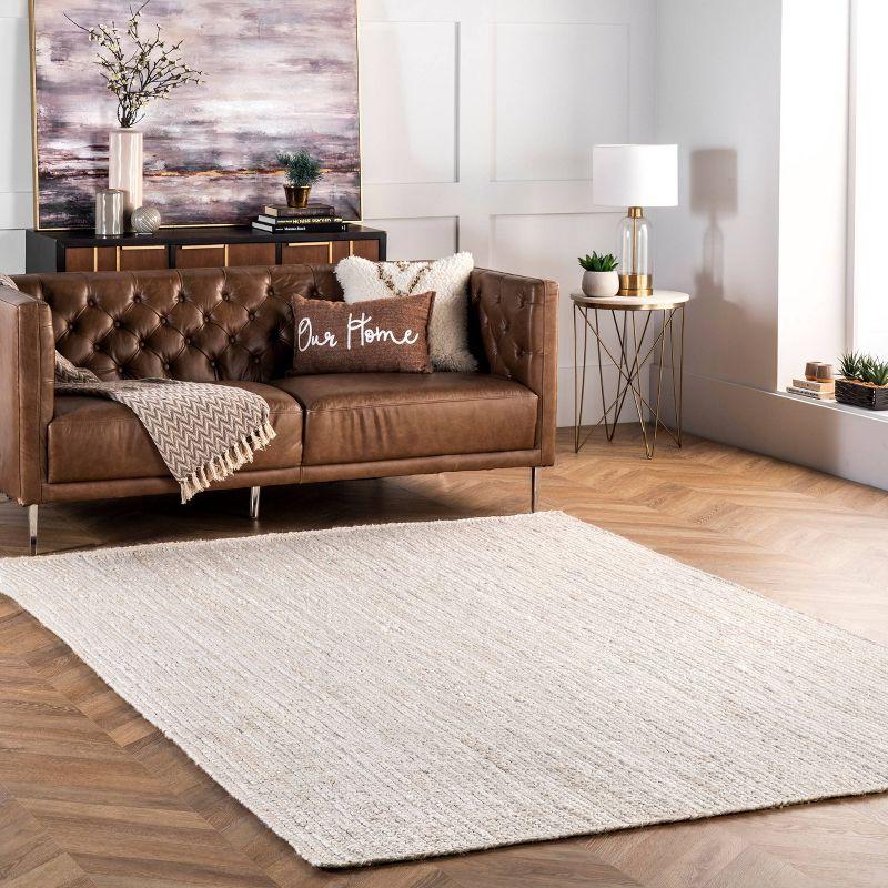 Handmade Braided Off-White Jute Rectangular Area Rug, 5' x 8'