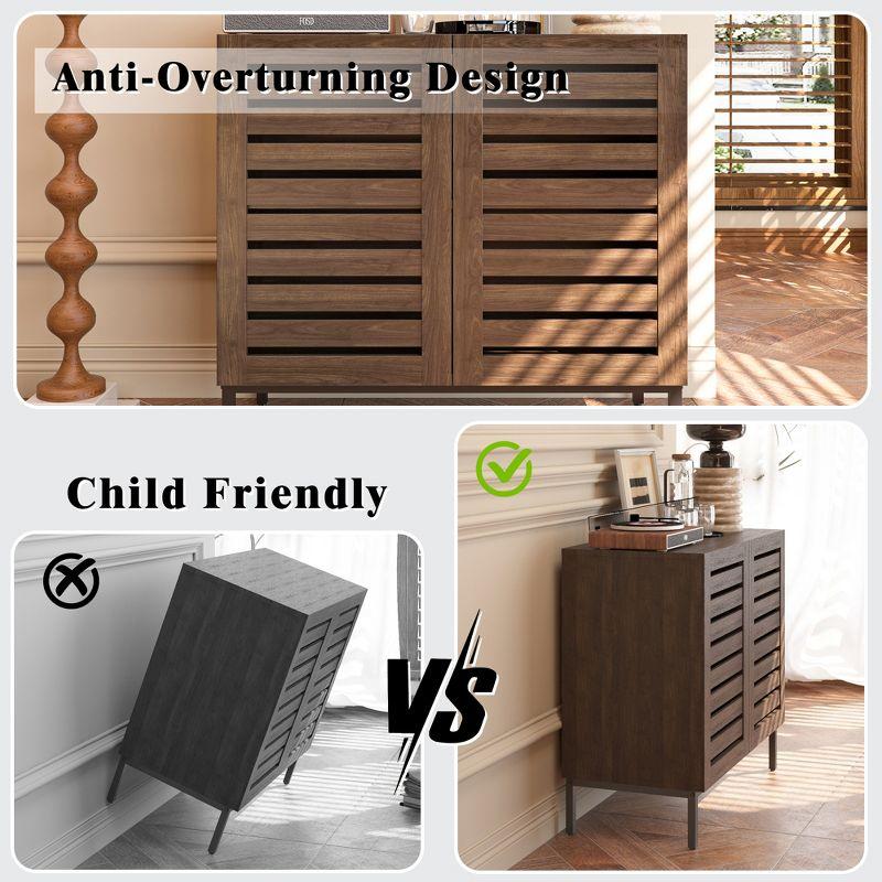 HOMEIBRO Farmhouse 61 in. W Sideboard Buffet Accent Storage Cabinet with Strip Skeleton Door and Adjustable shelves(set of 2)