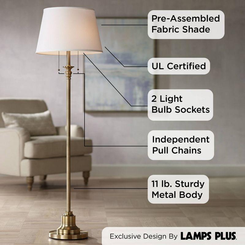 360 Lighting Spenser Vintage Floor Lamp 58" Tall Brushed Antique Brass Metal Off White Linen Drum Shade for Living Room Bedroom Office House Home