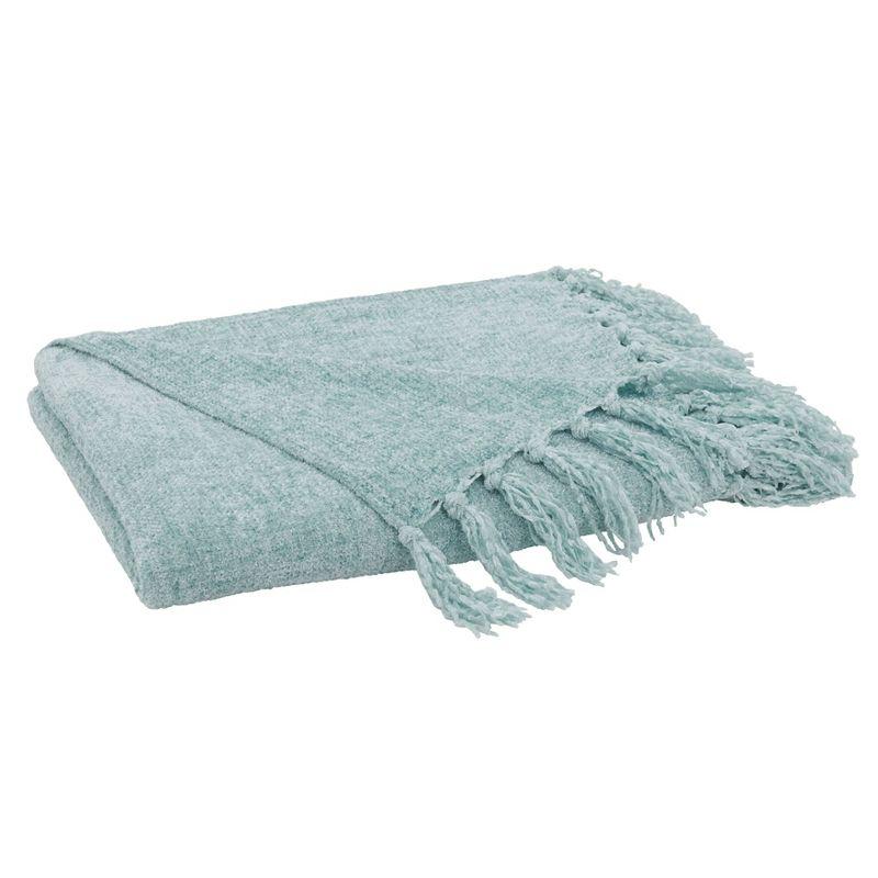 50"x60" Chenille Throw Blanket with Fringed Edges Aqua - Saro Lifestyle: Soft, Cozy for Couch, Woven Polyester