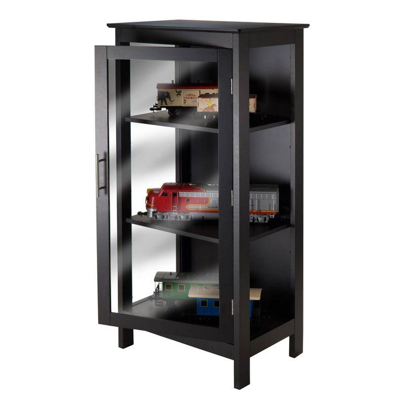 Poppy Display Curio Cabinet with Glass Door Wood/Black - Winsome: Tempered Glass, 3 Fixed Shelves, Metal Handle