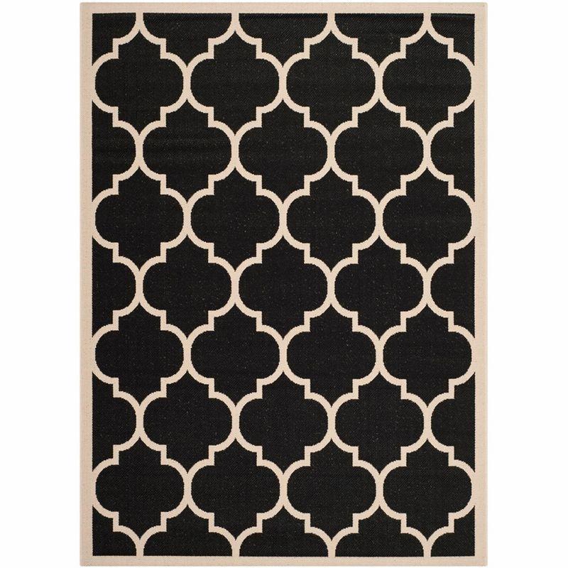 Courtyard CY6914 Power Loomed Indoor/Outdoor Area Rug - Black/Beige - 4'x5'7" - Safavieh.