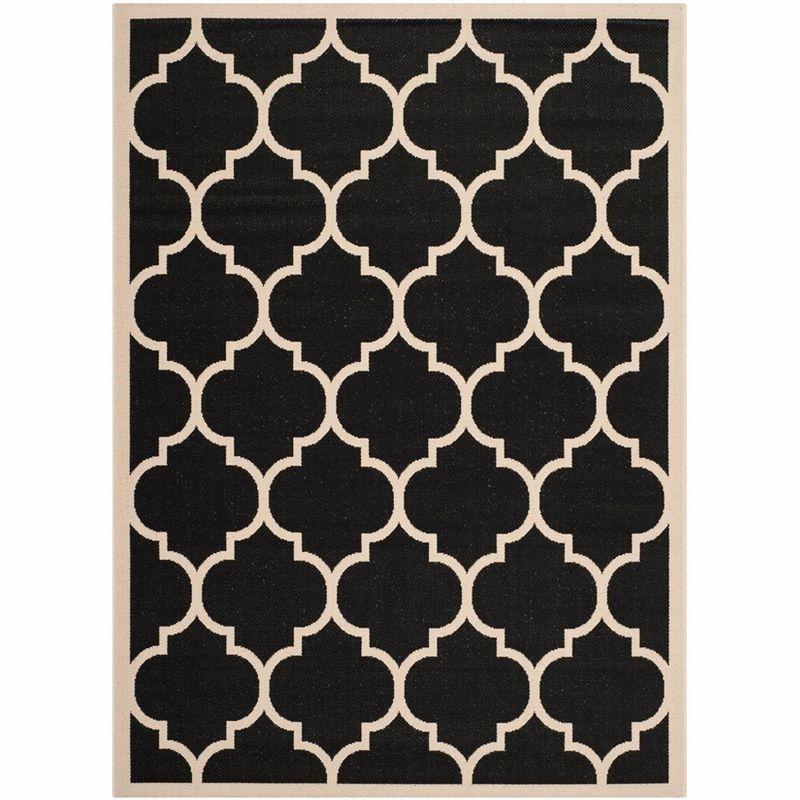 Black and Beige Geometric Indoor/Outdoor Synthetic Area Rug