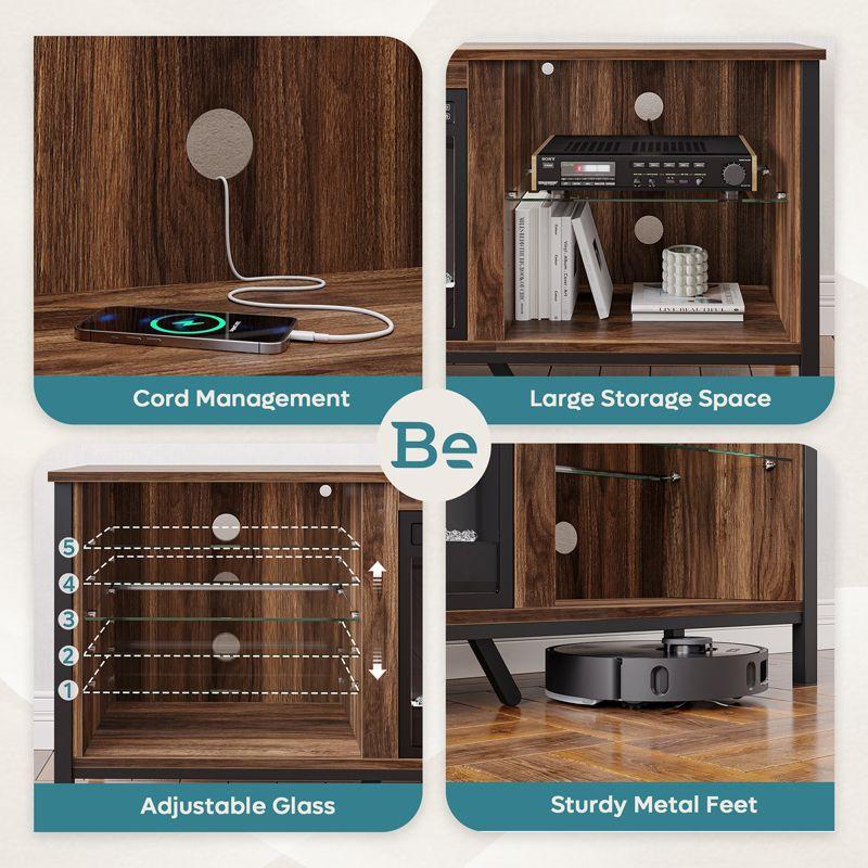 Bestier 70" Modern TV Stand with Electric Fireplace and LED Lights, Gaming Entertainment Center with Cabinet and Large Storage in Living Room,Walnut