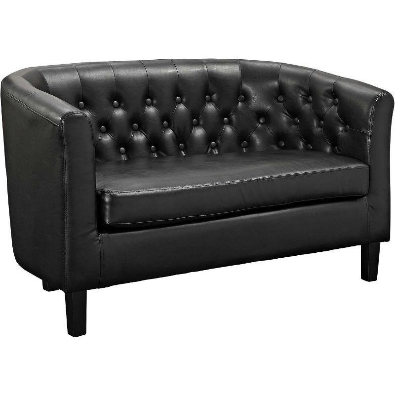 Classic Chesterfield Black Faux Leather Tufted Loveseat with Wood Legs
