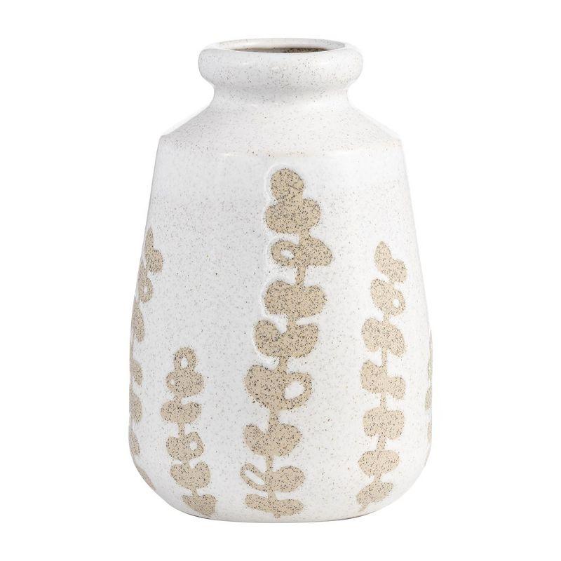 Ivory and Beige Ceramic Botanical Design Table Vase