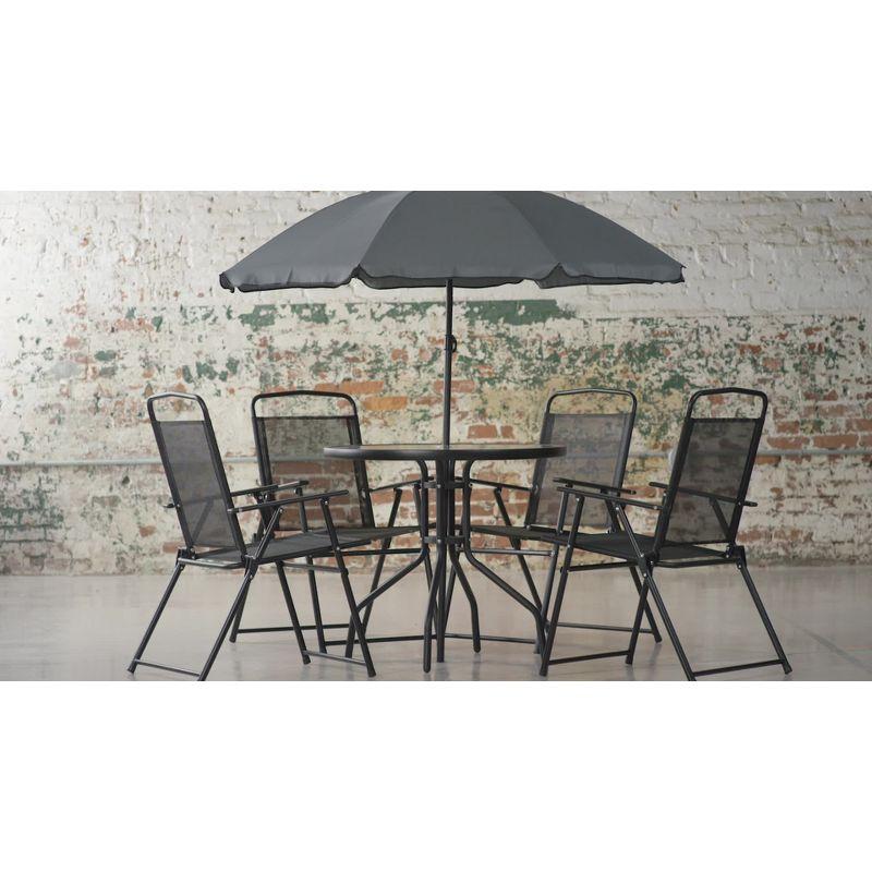 Black 4-Person Patio Garden Set with Umbrella and Folding Chairs