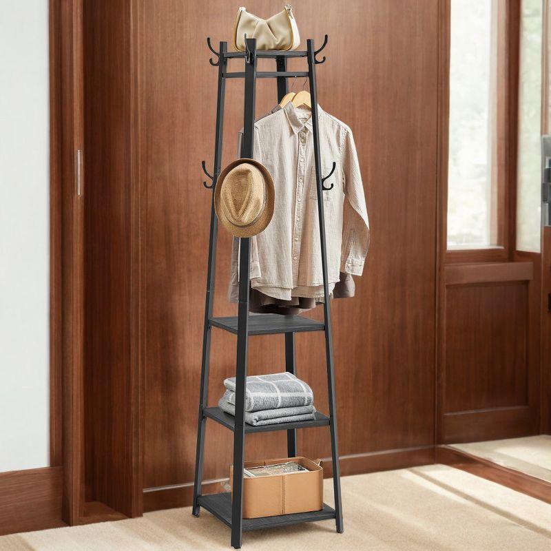 Industrial Style Coat Rack with Shelves and Hooks - Free-Standing Hall Tree for Entryway and Living Room