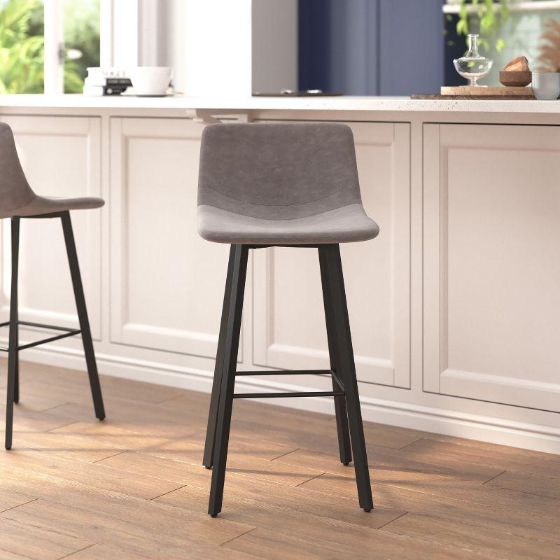 Caleb Adjustable Gray Leather and Metal Bar Stools, Set of 2