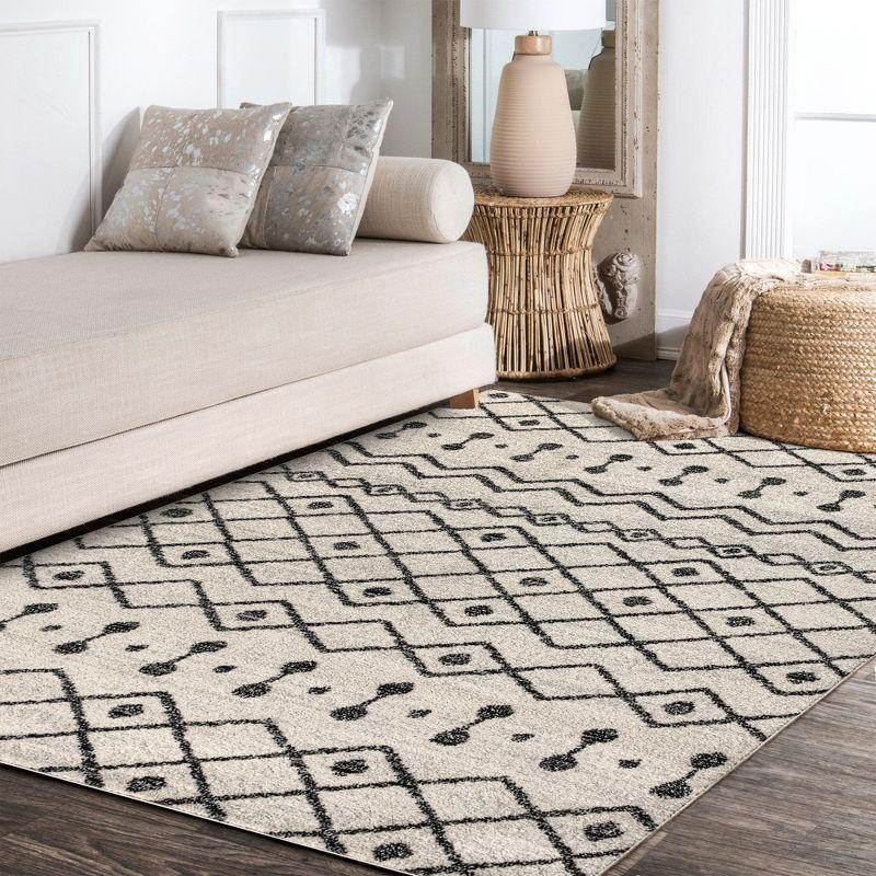 3'x5' Aksil Moroccan Beni Souk Area Rug, Cream/Black - JONATHAN Y