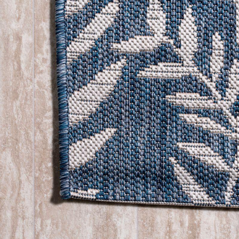 Ivory and Navy Palm Frond 4' x 6' Reversible Outdoor Rug