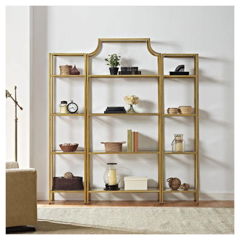 Elegant Antique Gold 79" Narrow Etagere with Tempered Glass Shelves