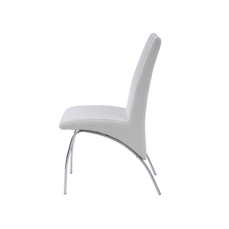 Elegant White Faux Leather & Chrome Metal Side Chair Set