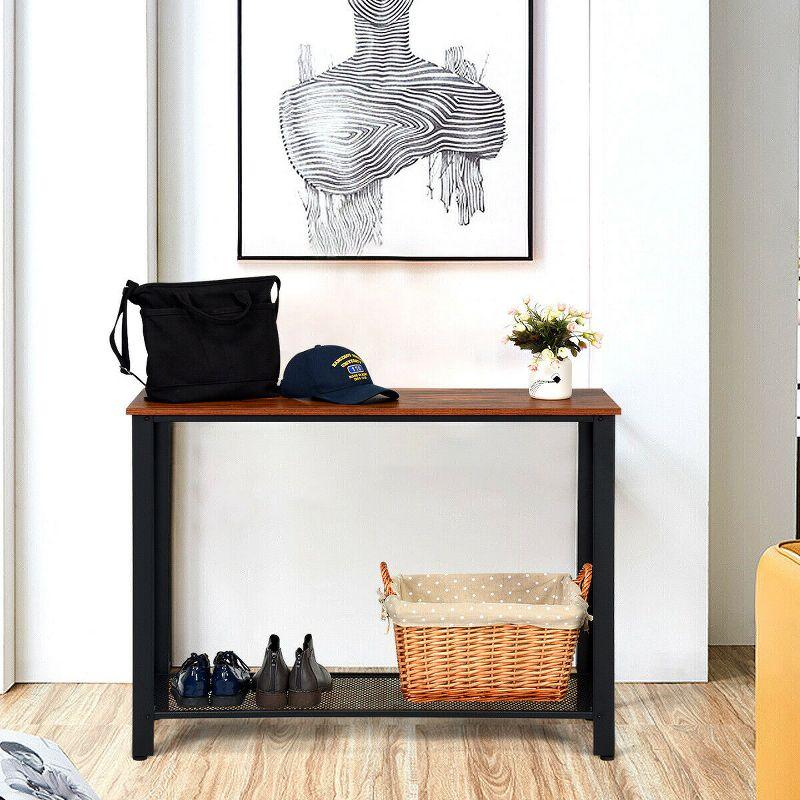 Costway Console Sofa Table W/ Storage Shelf Metal Frame Wood Look Entryway Table Black