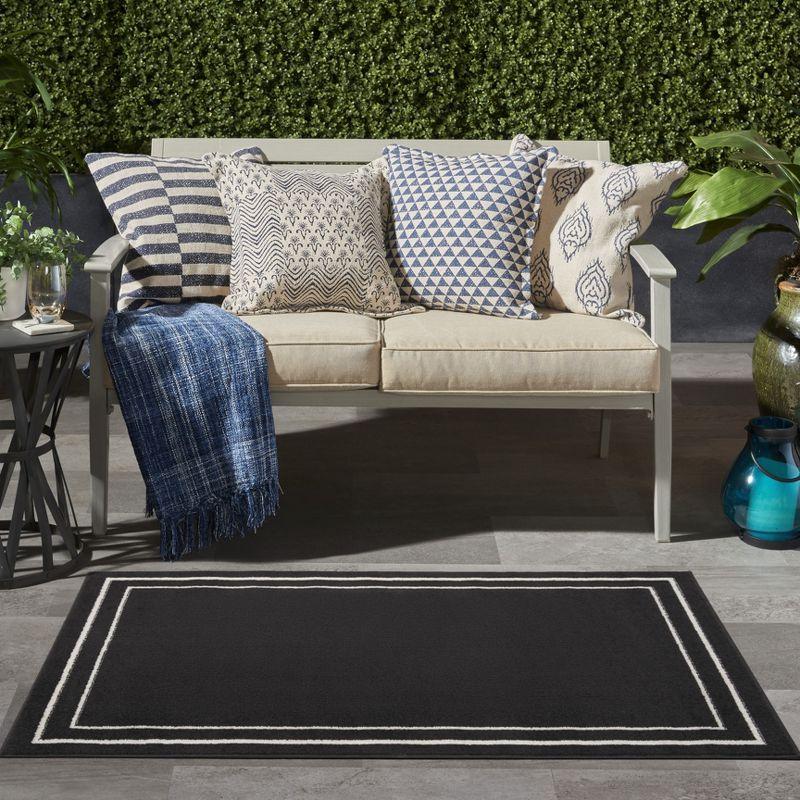 Nourison Essentials 3' x 5' Black Ivory Contemporary Bordered Indoor/Outdoor Area Rug
