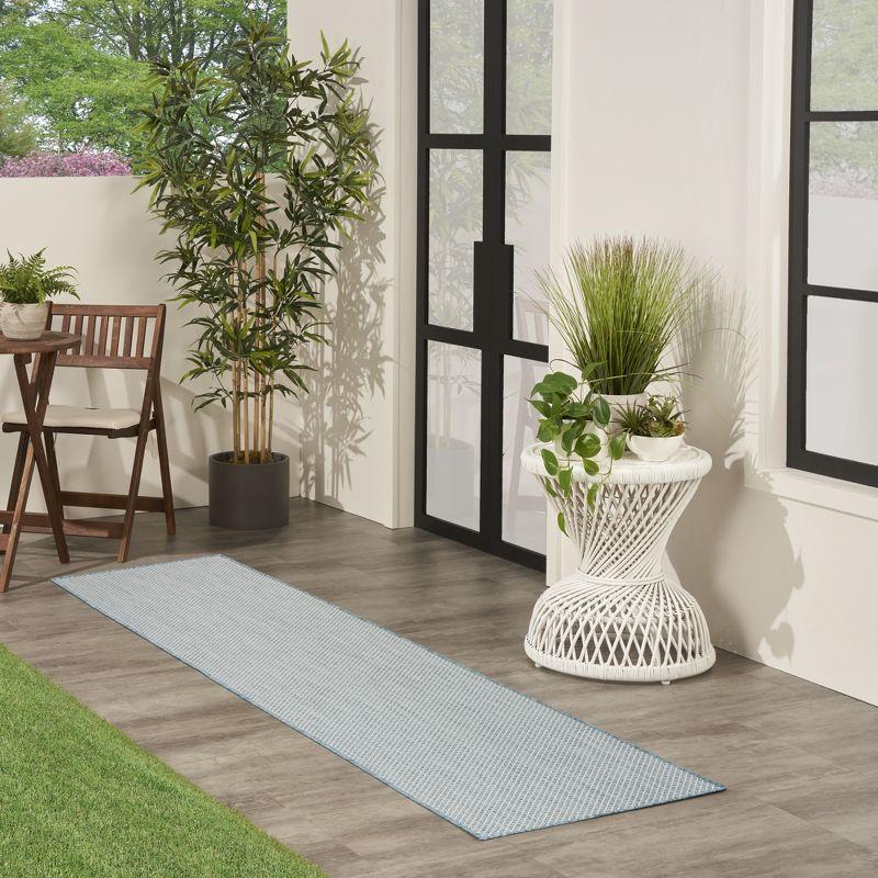 Ivory Aqua Geometric Easy Care 26'' Synthetic Rug