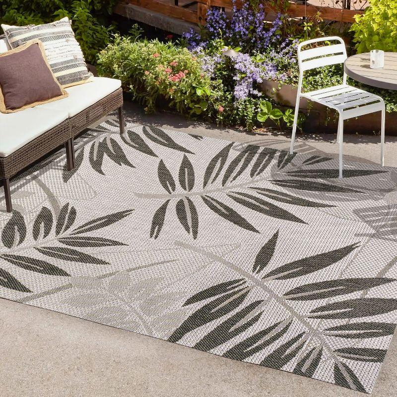 8' x 10' Havana Tropical Palm Leaf Indoor/Outdoor Area Rug, Gray/Black - JONATHAN Y