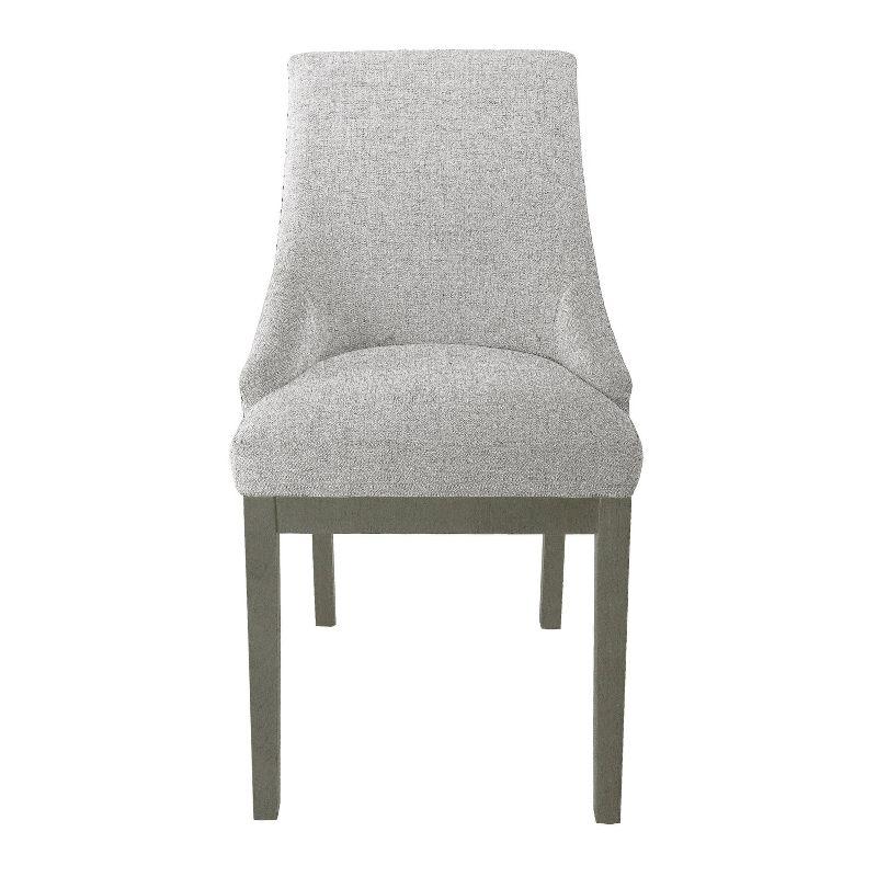 Neutral Upholstered Swoop Back Side Chair with Dark Wood Legs