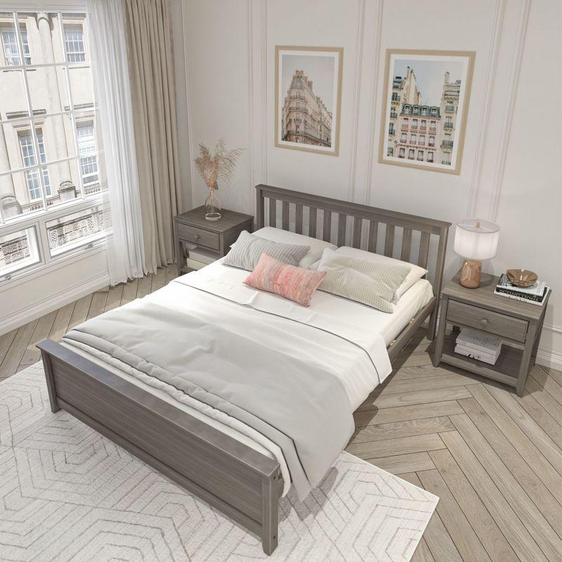 Plank+Beam Queen Bed Frame with Slatted Headboard Solid Wood Platform Bed, No box Spring Needed, Clay