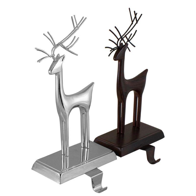 Northlight Set of 2 Oil Rubbed Bronze and Silver Reindeer Christmas Stocking Holders