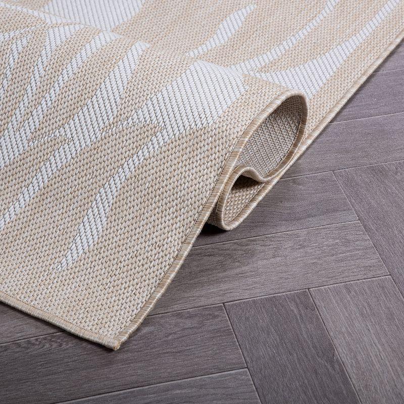 World Rug Gallery Floral Leaves Textured Flat Weave Indoor/Outdoor Area Rug - NATURAL 7'10"X10'