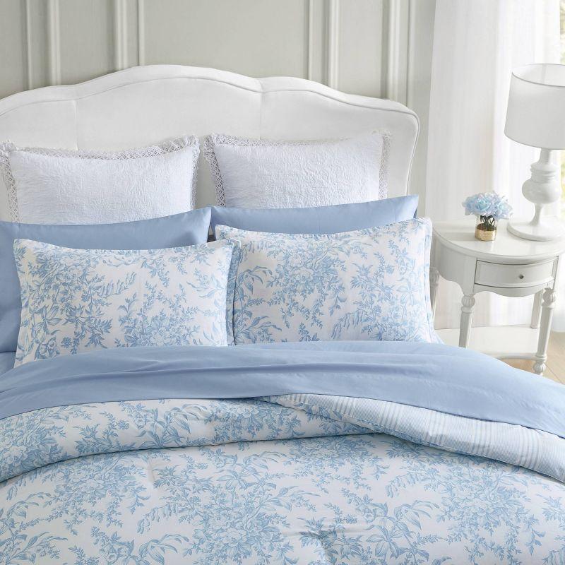 Laura Ashley 3pc King Bedford Comforter Bedding Set Blue: Cotton Reversible, OEKO-TEX Certified, Floral Design