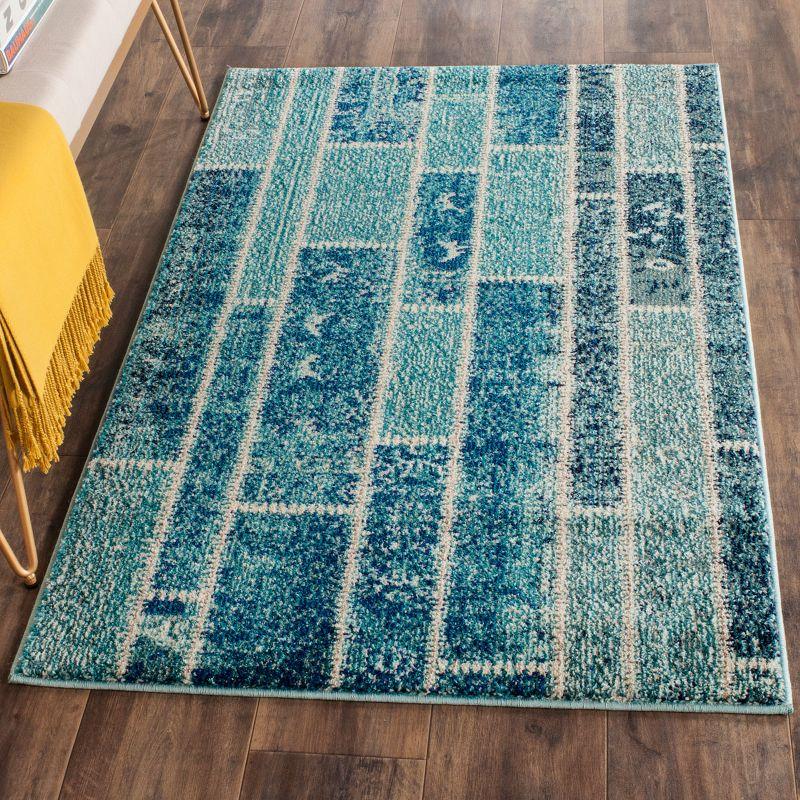 Boho-Chic Blue/Multi Reversible Synthetic Area Rug - Easy Care