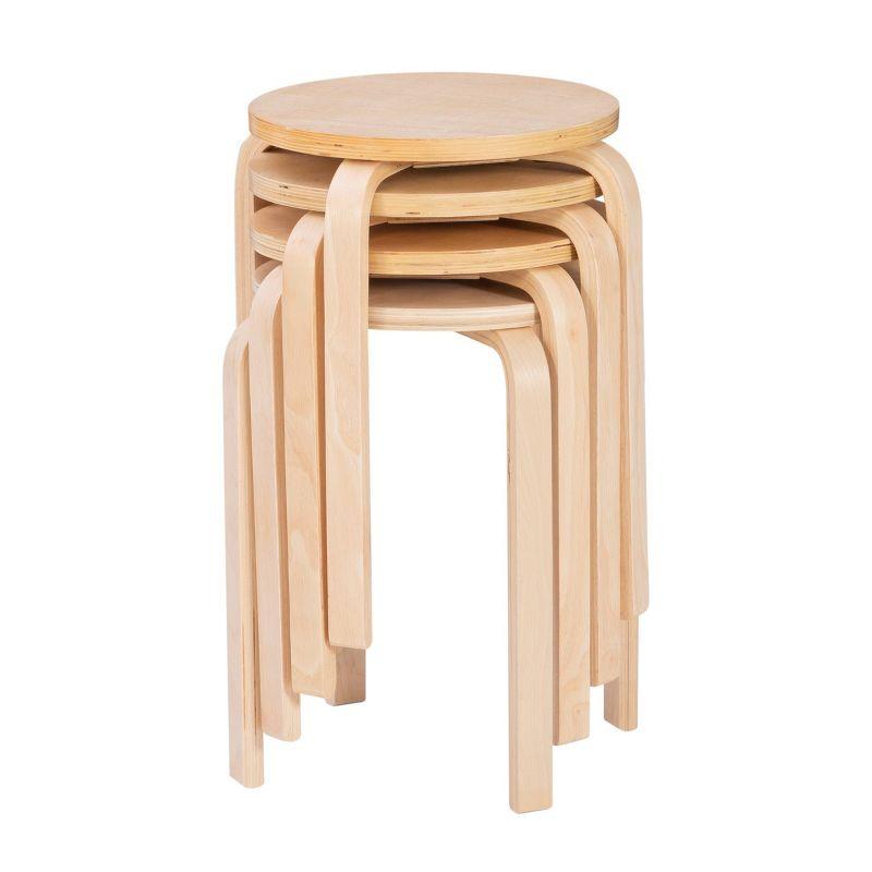 Set of 4 Natural Finish Bentwood Stackable Stools