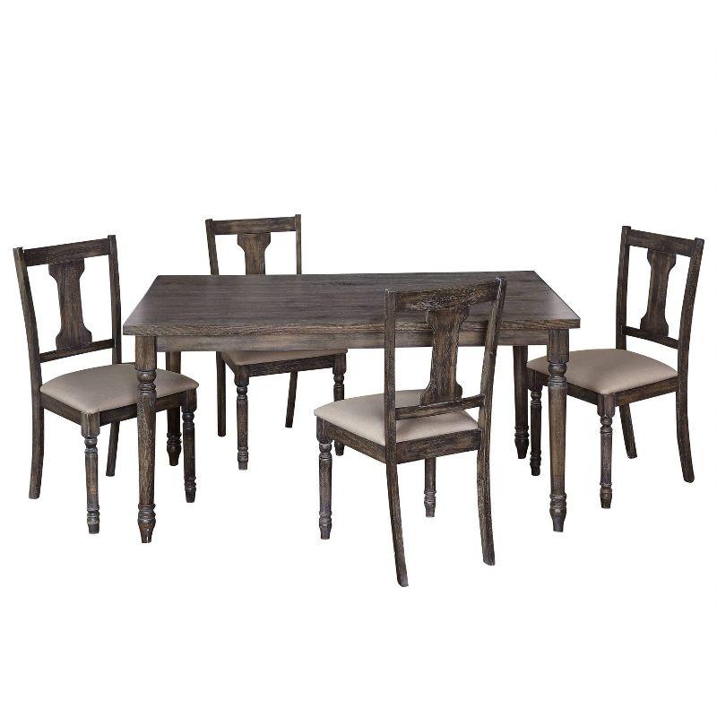 5pc Burntwood Dining Set Gray - Buylateral: Farmhouse-Inspired, Rubberwood & MDF, Non-Extension Rectangle Table