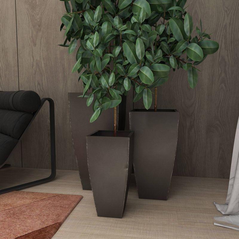 Set of 3 Modern Rectangular Metal Planters Black - Olivia & May: Iron Construction, Indoor/Outdoor Use, No Drainage Holes