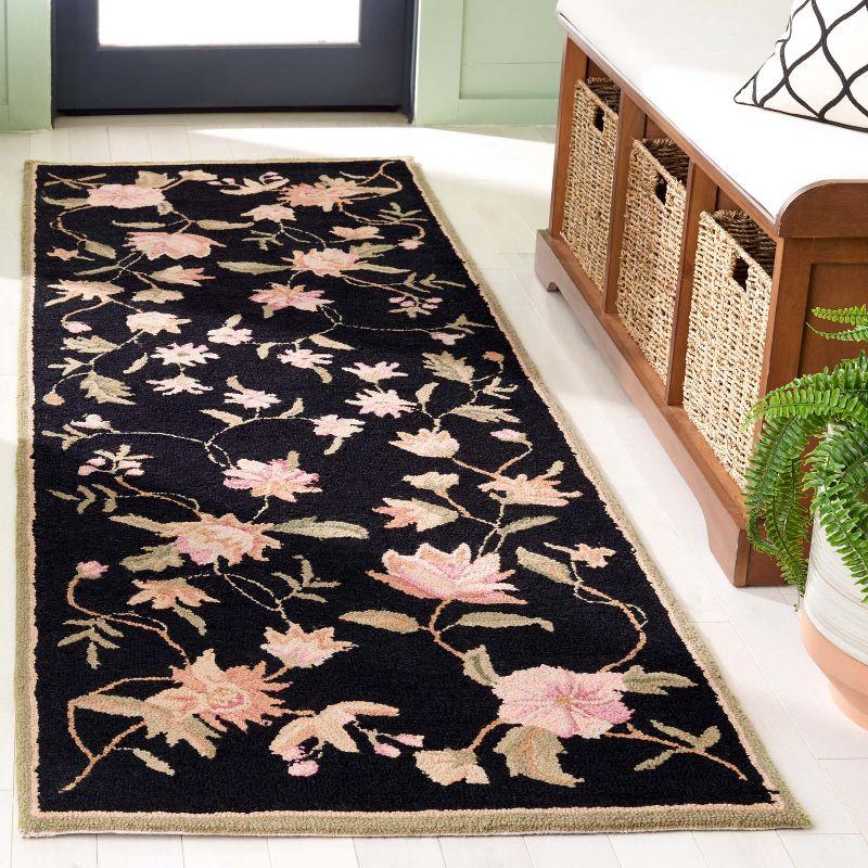 Chelsea Black Floral Hand-Knotted Wool Runner Rug