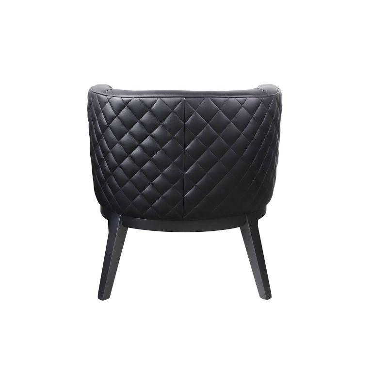 Elegant Quilted Black Leather Barrel Accent Chair with Wood Base