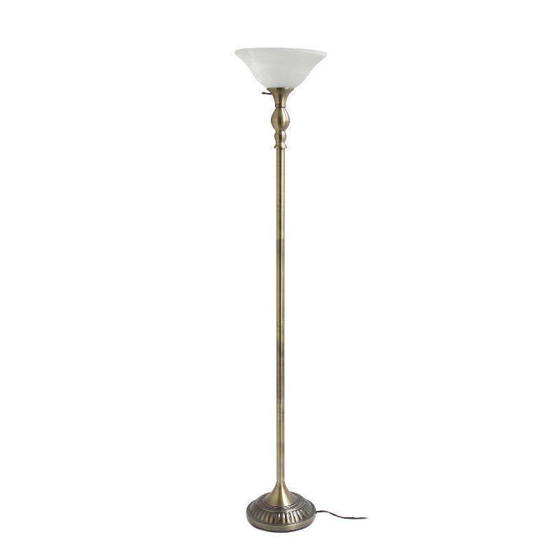 1-Light Torchiere Floor Lamp with Marbleized Glass Shade - Elegant Designs