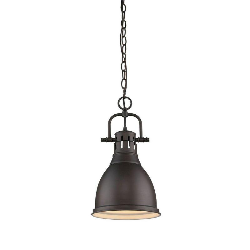 Golden Lighting Duncan 1-Light Small Pendant with Chain in Rubbed Bronze
